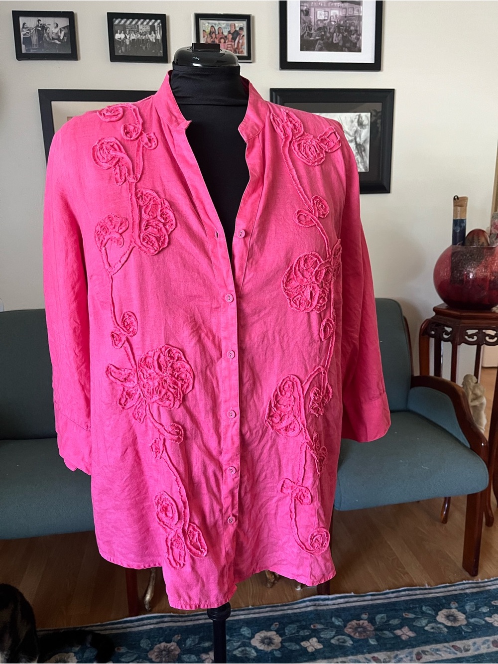 Charter Club Hot Pink Embroidered Button-Down Shirt